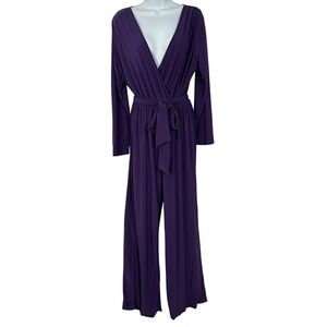 NWT Ella Samani Purple Jumpsuit Wide Leg Long Sleeve Surplice Neck Women 2X‎ USA